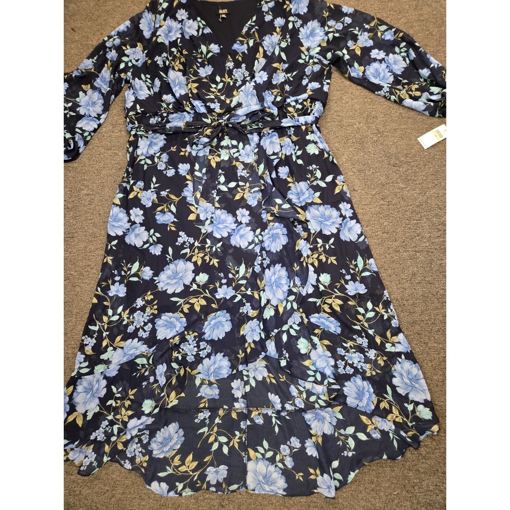 S.L. Fashion Long Sleeve Overlay Maxi Floral Dress V Neck Elastic Waist Sz 24W
